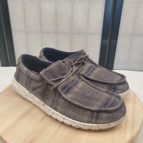 Hey Dude Wally Funk Plaid Blue Gray Slip On Shoes Men US 12 - Picture 2 of 15